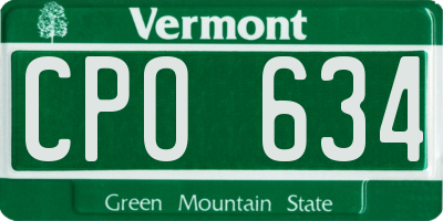 VT license plate CPO634