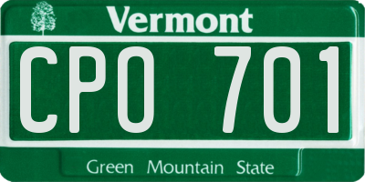VT license plate CPO701