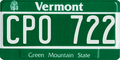 VT license plate CPO722