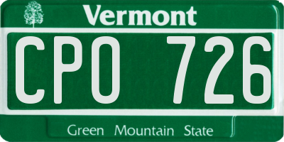 VT license plate CPO726