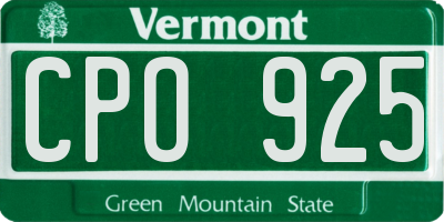 VT license plate CPO925