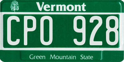 VT license plate CPO928
