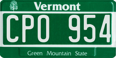 VT license plate CPO954