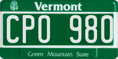 VT license plate CPO980