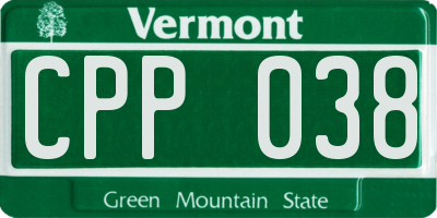 VT license plate CPP038