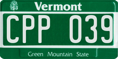 VT license plate CPP039