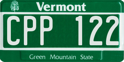 VT license plate CPP122
