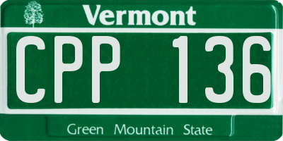 VT license plate CPP136