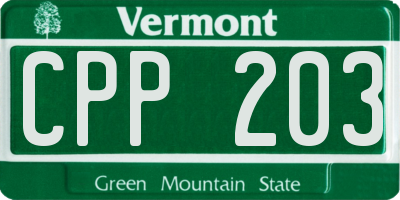 VT license plate CPP203