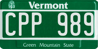 VT license plate CPP989