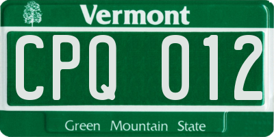 VT license plate CPQ012