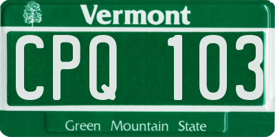 VT license plate CPQ103