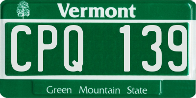 VT license plate CPQ139