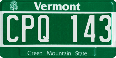 VT license plate CPQ143