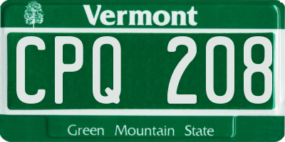 VT license plate CPQ208