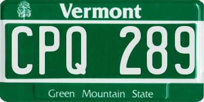 VT license plate CPQ289