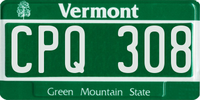 VT license plate CPQ308