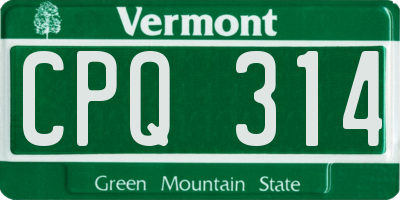 VT license plate CPQ314