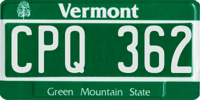 VT license plate CPQ362