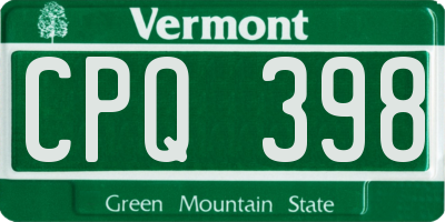 VT license plate CPQ398