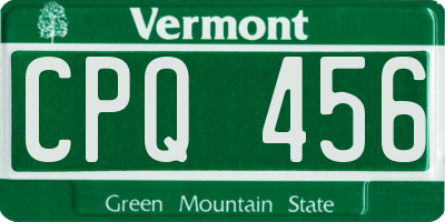 VT license plate CPQ456