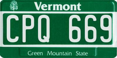 VT license plate CPQ669