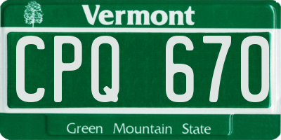 VT license plate CPQ670