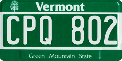 VT license plate CPQ802