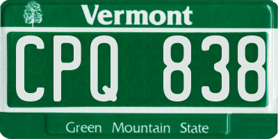 VT license plate CPQ838