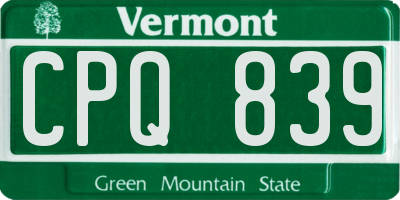 VT license plate CPQ839