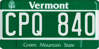 VT license plate CPQ840