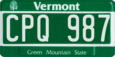 VT license plate CPQ987