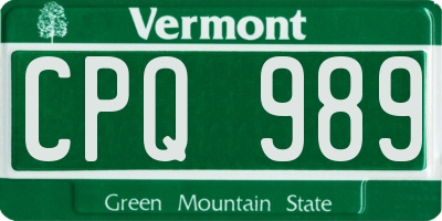 VT license plate CPQ989