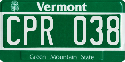 VT license plate CPR038