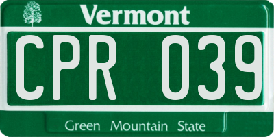 VT license plate CPR039
