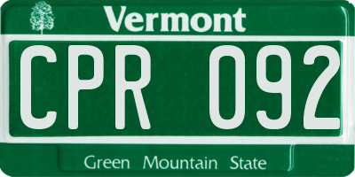 VT license plate CPR092