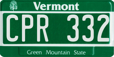 VT license plate CPR332