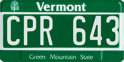 VT license plate CPR643
