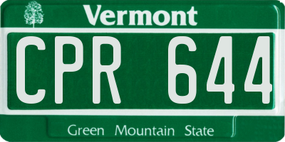 VT license plate CPR644