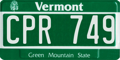 VT license plate CPR749