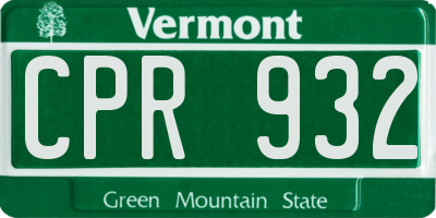 VT license plate CPR932