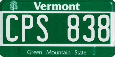 VT license plate CPS838