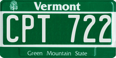VT license plate CPT722
