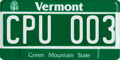 VT license plate CPU003