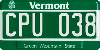VT license plate CPU038