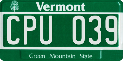 VT license plate CPU039