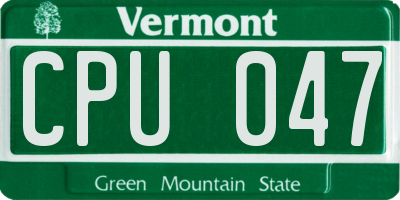 VT license plate CPU047