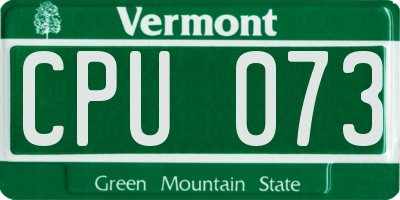 VT license plate CPU073