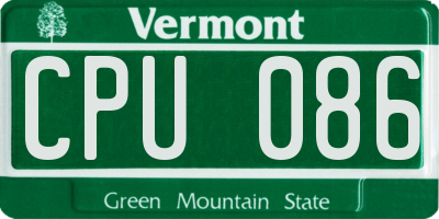 VT license plate CPU086