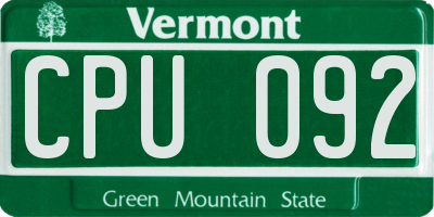 VT license plate CPU092